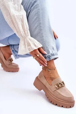 Boto Mokasyny Na Platformie|Mokasyny Damskie Zamszowe*Damskie Zamszowe Mokasyny Na Platformie Beżowe Larey