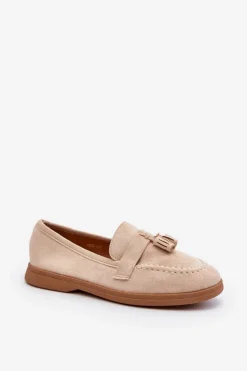Sale Boto Damskie Zamszowe Mokasyny Beżowe Dansitu