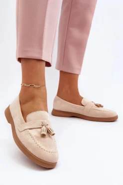 Sale Boto Damskie Zamszowe Mokasyny Beżowe Dansitu