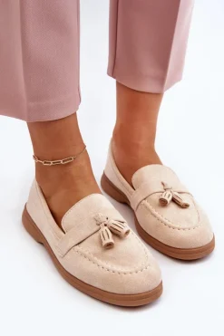 Sale Boto Damskie Zamszowe Mokasyny Beżowe Dansitu