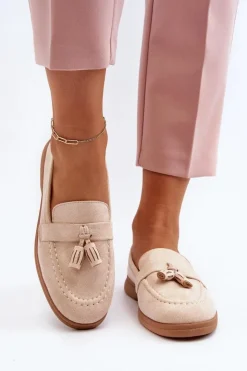 Sale Boto Damskie Zamszowe Mokasyny Beżowe Dansitu