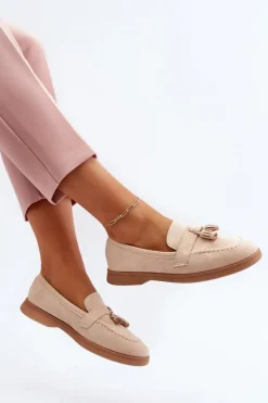 Sale Boto Damskie Zamszowe Mokasyny Beżowe Dansitu