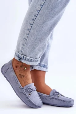 Outlet Boto Damskie Zamszowe Mokasyny e Si Passione Niebieski