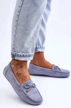 Outlet Boto Damskie Zamszowe Mokasyny e Si Passione Niebieski