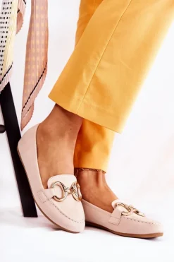 Boto Loafersy Damskie|Mokasyny Płaskie*Damskie Zamszowe Mokasyny Z Ozdobą Beżowe Reality