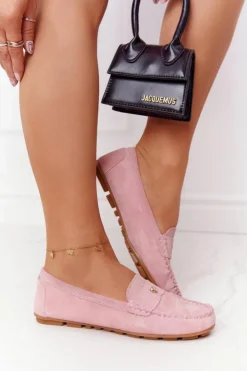 Damskie Damskie buty S.Barski Damskie Zamszowe Mokasyny S.Barski Różowe