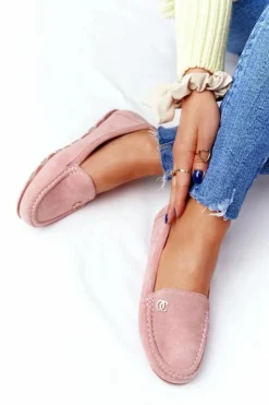 New Boto Damskie Zamszowe Mokasyny Różowe Madelyn