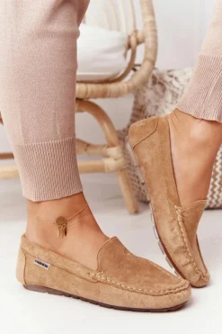 Clearance Boto Damskie Zamszowe Mokasyny Beżowe San Marino