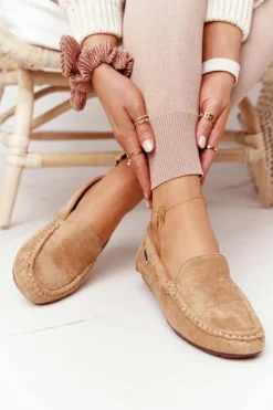 Clearance Boto Damskie Zamszowe Mokasyny Beżowe San Marino