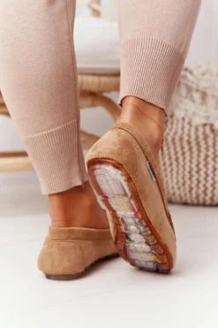 Clearance Boto Damskie Zamszowe Mokasyny Beżowe San Marino