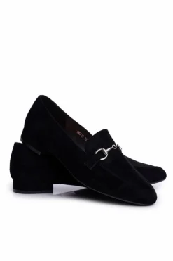 Online Buty Sergio Leone Damskie Zamszowe Mokasyny Sergio Leone MK733 Czarne