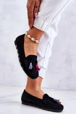 Damskie Boto Damskie Zamszowe Mokasyny Czarne Wilessa