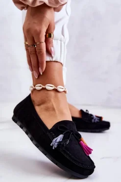 Damskie Boto Damskie Zamszowe Mokasyny Czarne Wilessa