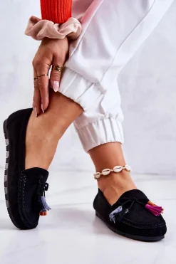 Damskie Boto Damskie Zamszowe Mokasyny Czarne Wilessa