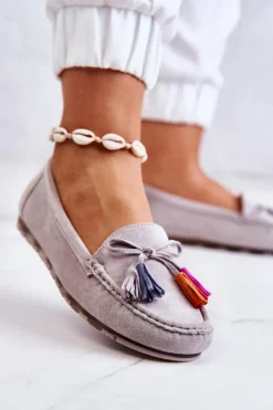 Outlet Boto Damskie Zamszowe Mokasyny Szare Wilessa