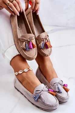 Outlet Boto Damskie Zamszowe Mokasyny Szare Wilessa