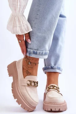 Damskie Boto Damskie Zamszowe Mokasyny Na Platformie Jasnobeżowe Larey