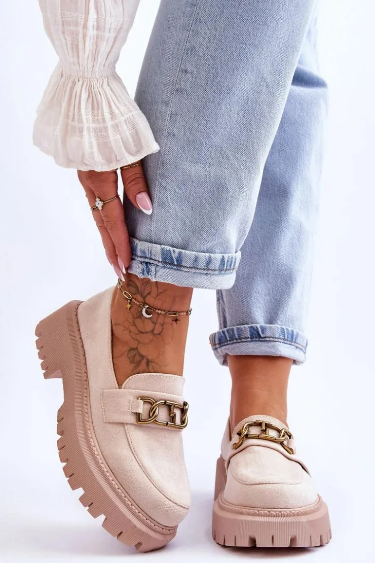 Damskie Boto Damskie Zamszowe Mokasyny Na Platformie Jasnobeżowe Larey