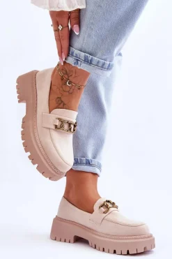 Damskie Boto Damskie Zamszowe Mokasyny Na Platformie Jasnobeżowe Larey