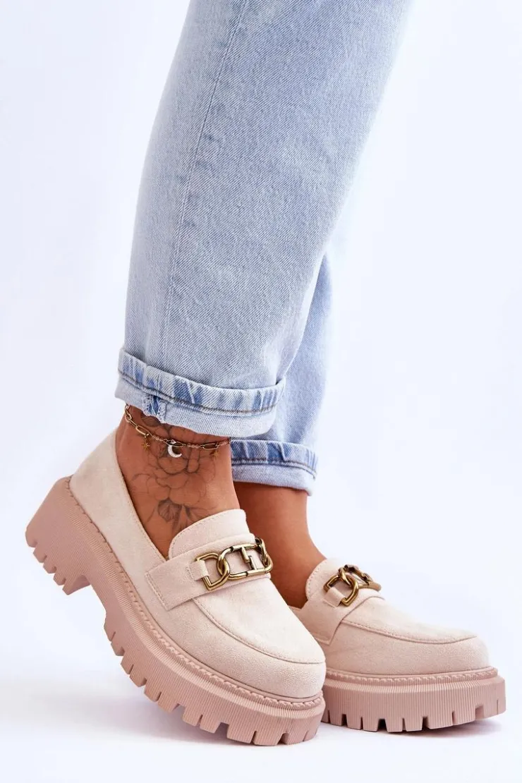 Damskie Boto Damskie Zamszowe Mokasyny Na Platformie Jasnobeżowe Larey