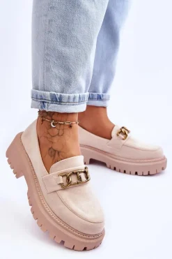 Damskie Boto Damskie Zamszowe Mokasyny Na Platformie Jasnobeżowe Larey