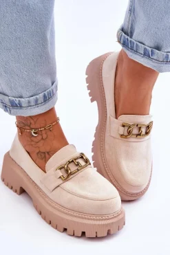 Damskie Boto Damskie Zamszowe Mokasyny Na Platformie Jasnobeżowe Larey