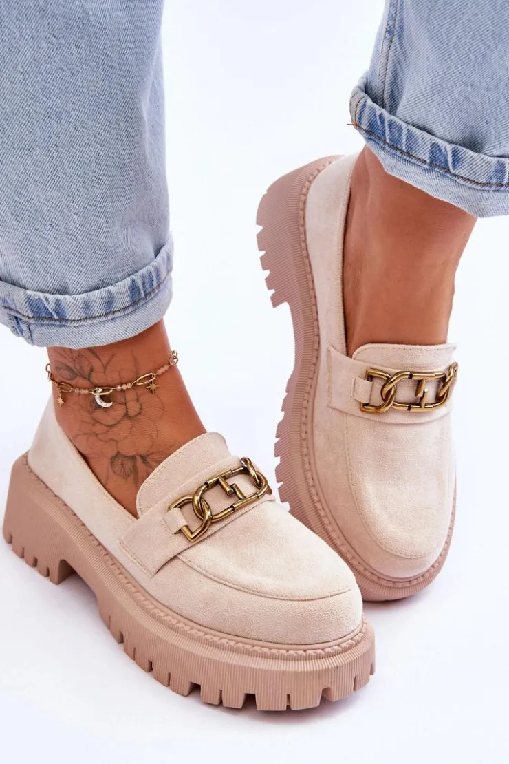 Damskie Boto Damskie Zamszowe Mokasyny Na Platformie Jasnobeżowe Larey