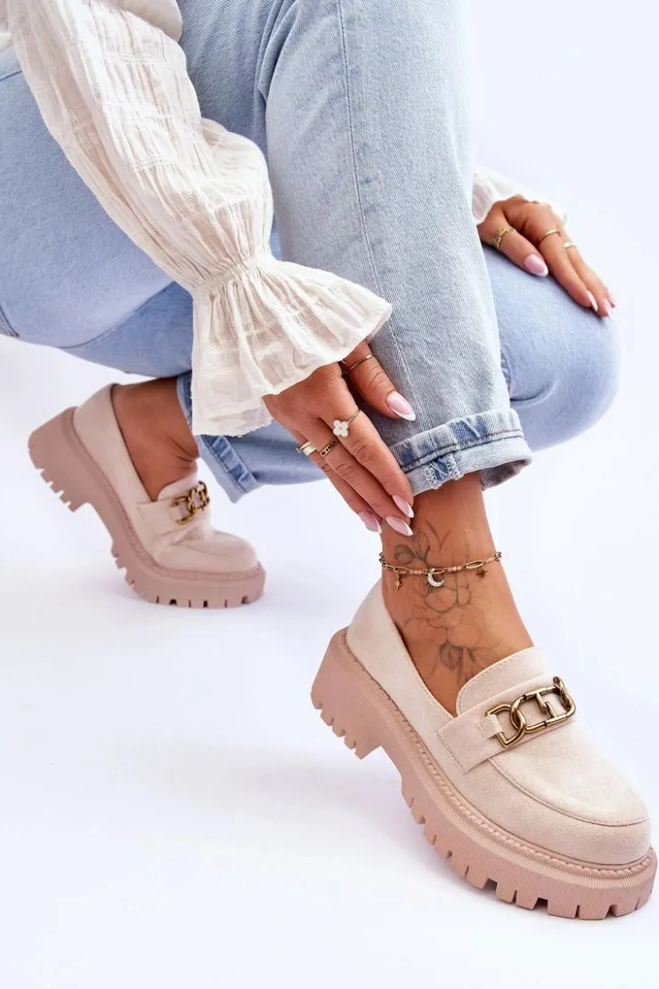 Damskie Boto Damskie Zamszowe Mokasyny Na Platformie Jasnobeżowe Larey