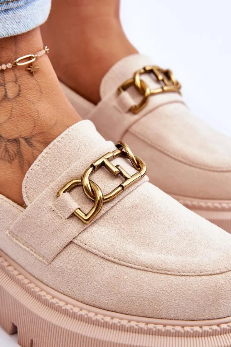 Damskie Boto Damskie Zamszowe Mokasyny Na Platformie Jasnobeżowe Larey