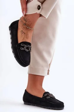 Damskie Boto Damskie Zamszowe Mokasyny Na Płaskiej Podeszwie Czarne Appia