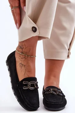 Damskie Boto Damskie Zamszowe Mokasyny Na Płaskiej Podeszwie Czarne Appia