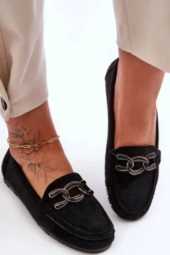 Damskie Boto Damskie Zamszowe Mokasyny Na Płaskiej Podeszwie Czarne Appia