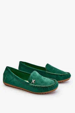 Damskie Boto Damskie Zamszowe Mokasyny Z Ozdobą Zielone Leah