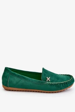 Damskie Boto Damskie Zamszowe Mokasyny Z Ozdobą Zielone Leah