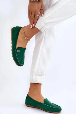 Damskie Boto Damskie Zamszowe Mokasyny Z Ozdobą Zielone Leah