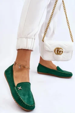 Damskie Boto Damskie Zamszowe Mokasyny Z Ozdobą Zielone Leah