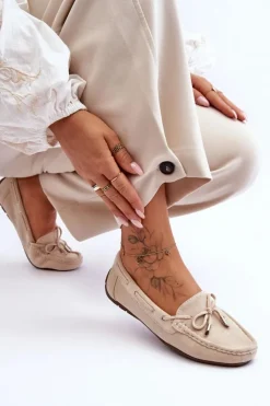 Outlet Boto Damskie Zamszowe Mokasyny Beżowe Si Passione Beżowy