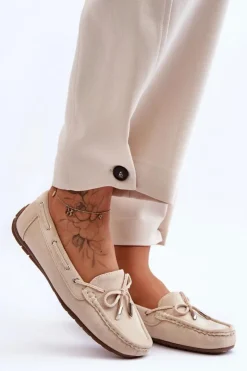 Outlet Boto Damskie Zamszowe Mokasyny Beżowe Si Passione Beżowy