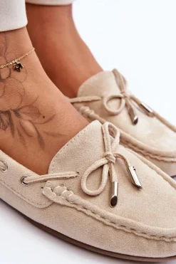 Outlet Boto Damskie Zamszowe Mokasyny Beżowe Si Passione Beżowy