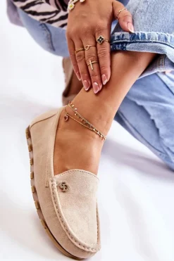 Damskie Boto Damskie Zamszowe Mokasyny Beżowe Colena