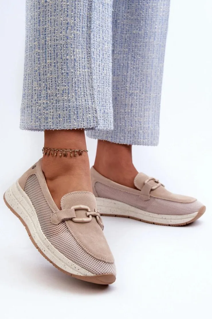 Damskie buty S.Barski Damskie Zamszowe Mokasyny D&A TW210 Beżowe Beżowy