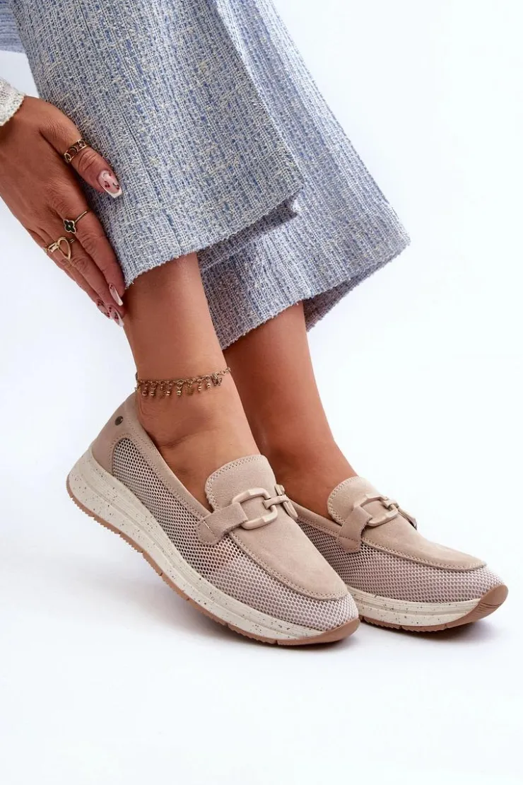 Damskie buty S.Barski Damskie Zamszowe Mokasyny D&A TW210 Beżowe Beżowy