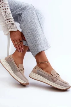 Damskie buty S.Barski Damskie Zamszowe Mokasyny D&A TW210 Beżowe Beżowy