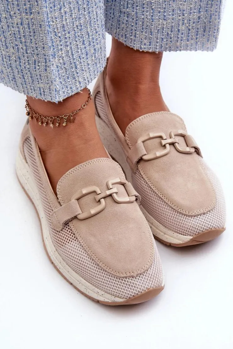 Damskie buty S.Barski Damskie Zamszowe Mokasyny D&A TW210 Beżowe Beżowy