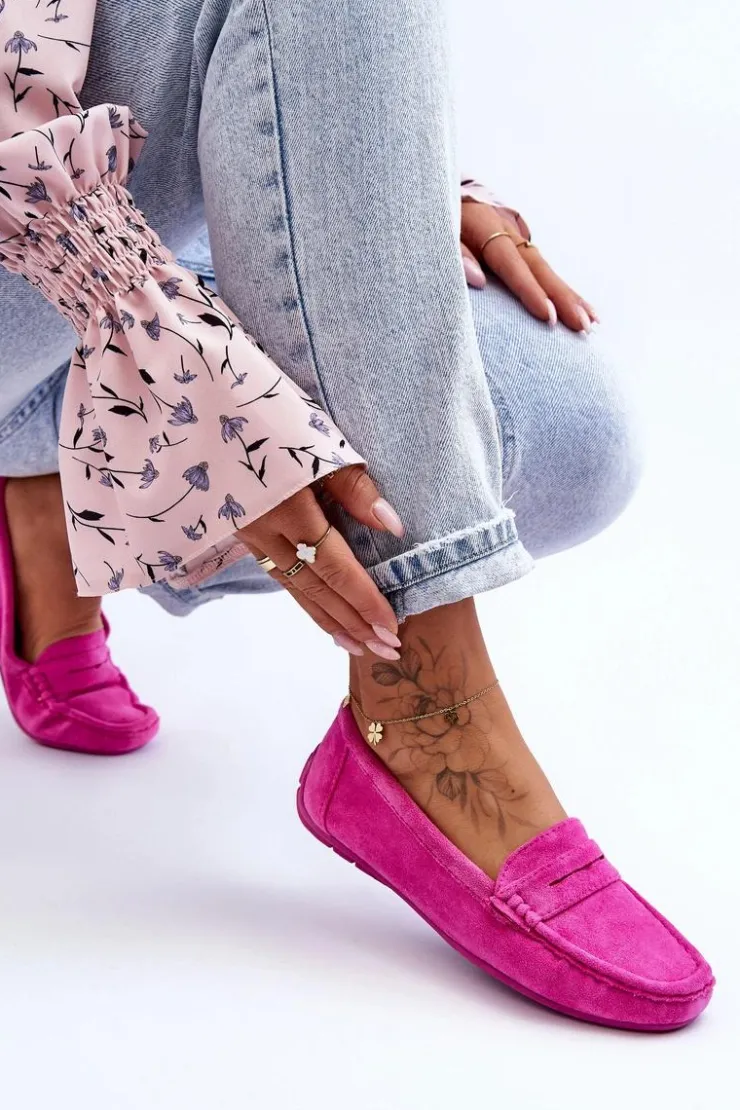 Boto Loafersy Damskie|Mokasyny Damskie Zamszowe*Damskie Zamszowe Mokasyny Różowe Lenvie Różowy