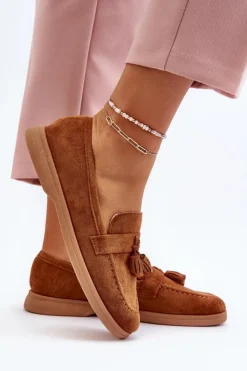 Damskie Boto Damskie Zamszowe Mokasyny Camel Dansitu