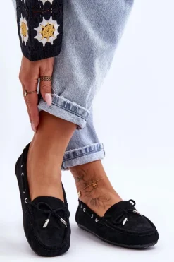 Damskie Boto Damskie Zamszowe Mokasyny Czarne Si Passione