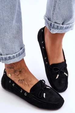 Damskie Boto Damskie Zamszowe Mokasyny Czarne Si Passione