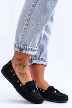 Damskie Boto Damskie Zamszowe Mokasyny Czarne Si Passione