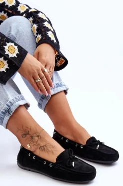 Damskie Boto Damskie Zamszowe Mokasyny Czarne Si Passione